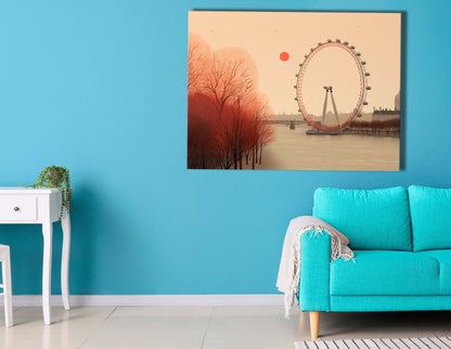 Minimalistic London Eye and Autumnal Trees - Canvas Print - Artoholica Ready to Hang Canvas Print