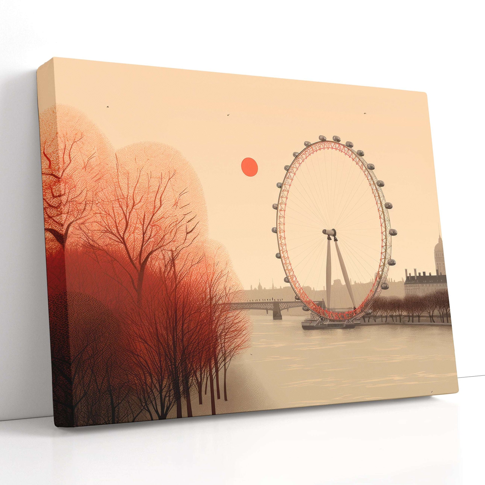 Minimalistic London Eye and Autumnal Trees - Canvas Print - Artoholica Ready to Hang Canvas Print