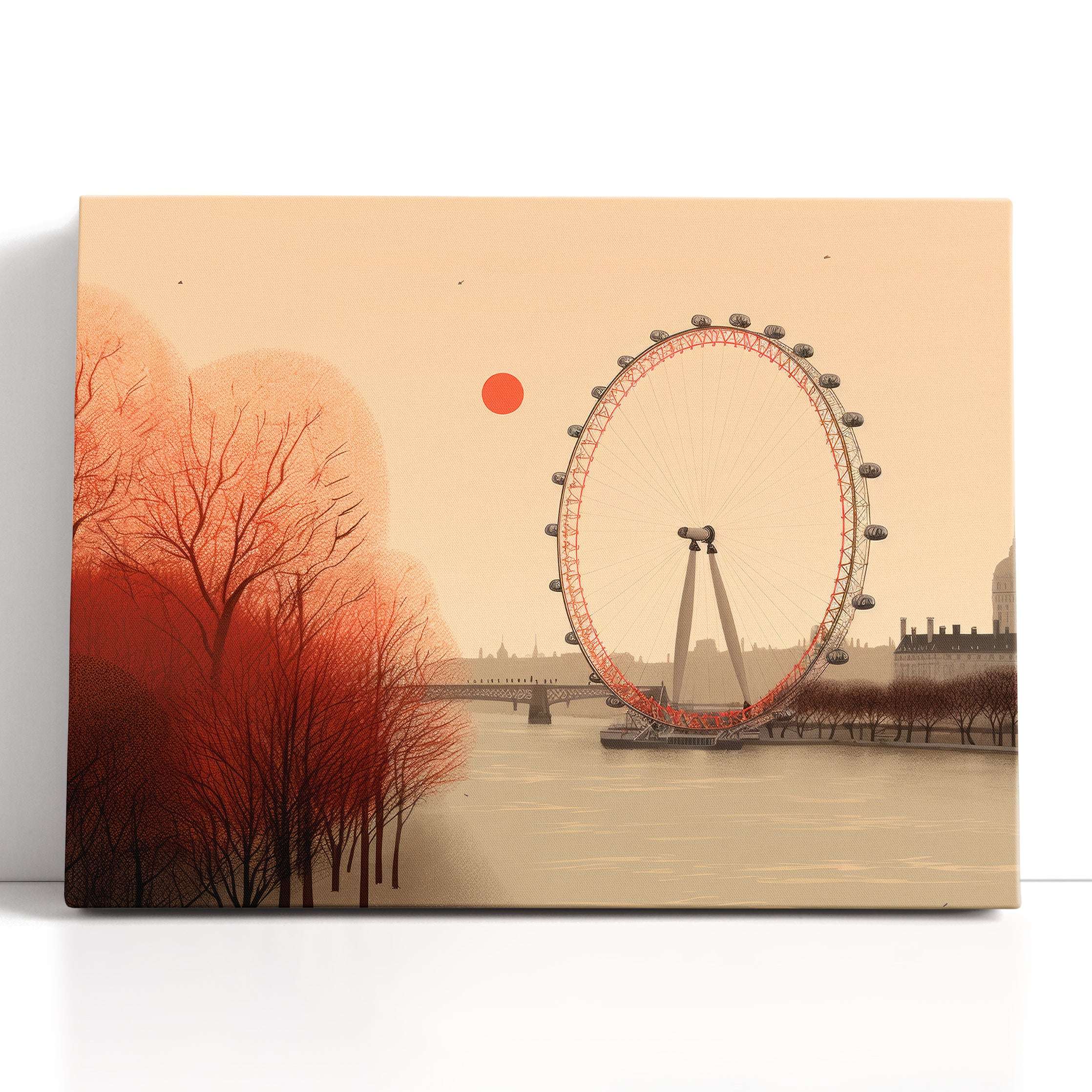 Minimalistic London Eye and Autumnal Trees - Canvas Print - Artoholica Ready to Hang Canvas Print