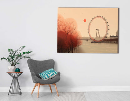 Minimalistic London Eye and Autumnal Trees - Canvas Print - Artoholica Ready to Hang Canvas Print