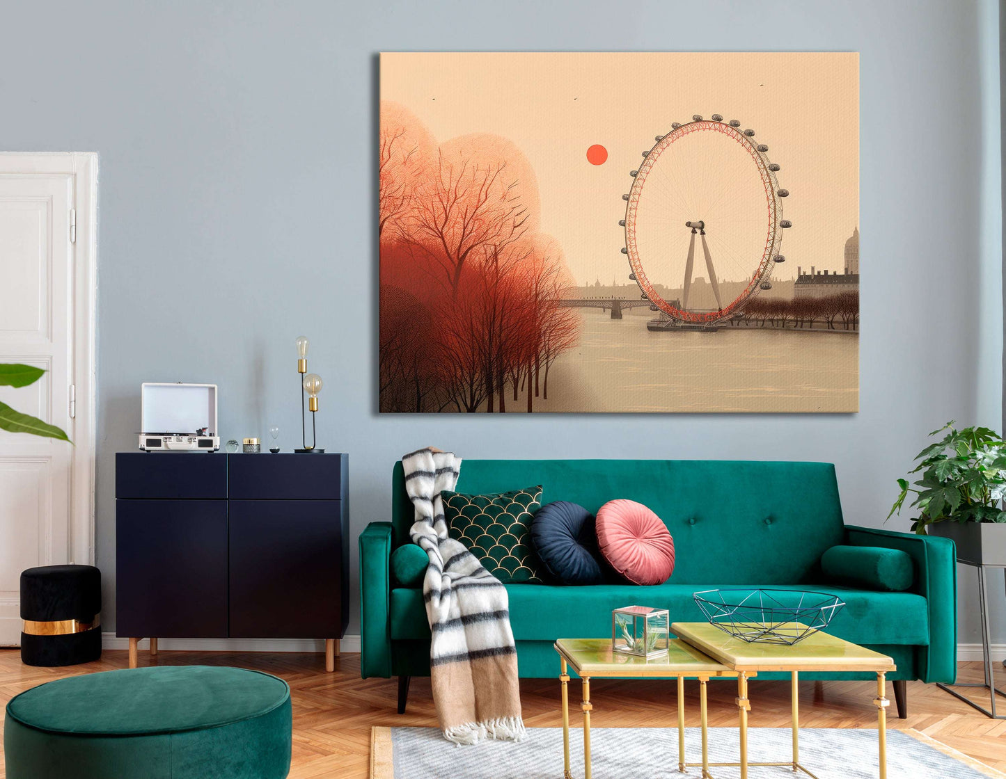 Minimalistic London Eye and Autumnal Trees - Canvas Print - Artoholica Ready to Hang Canvas Print