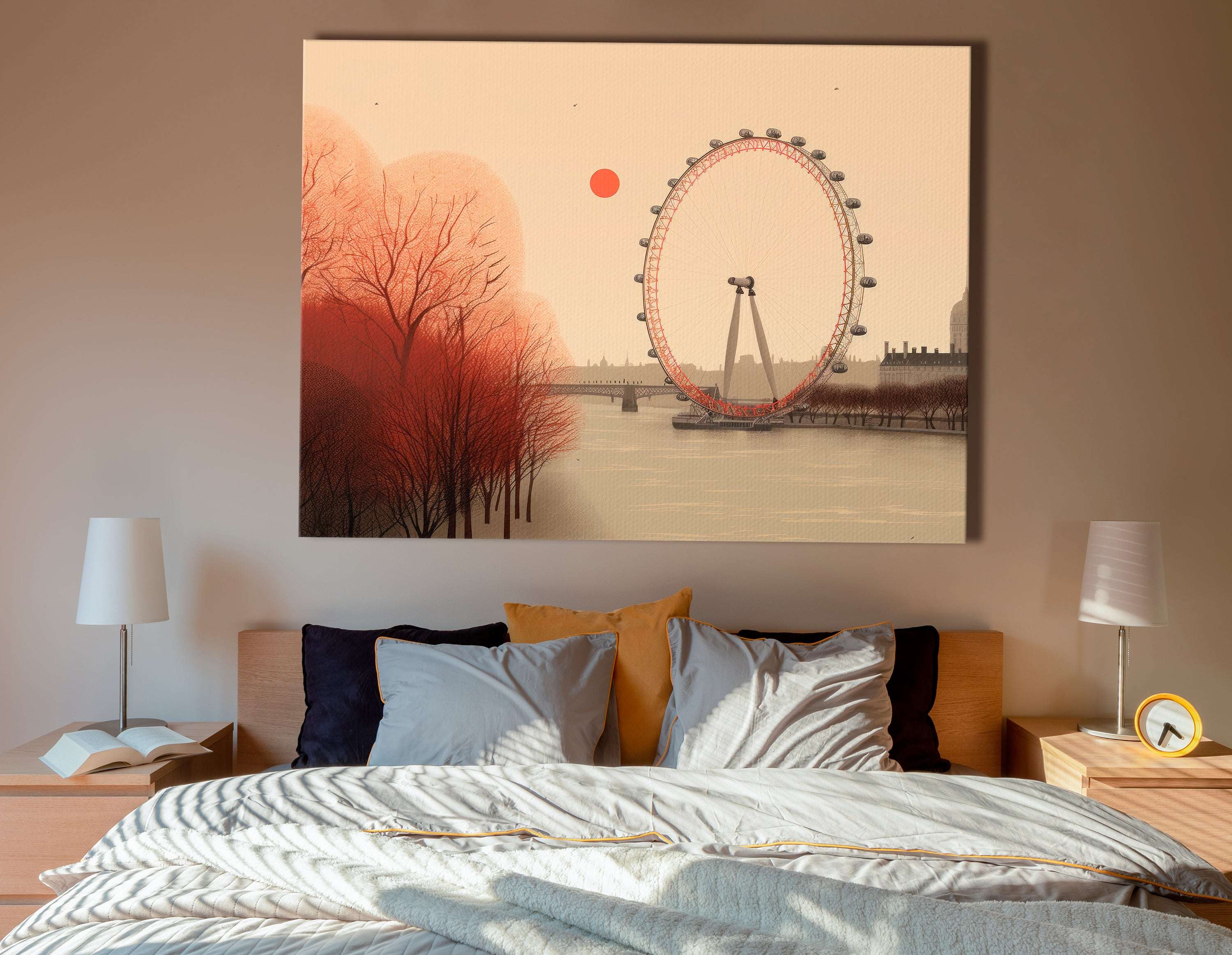 Minimalistic London Eye and Autumnal Trees - Canvas Print - Artoholica Ready to Hang Canvas Print