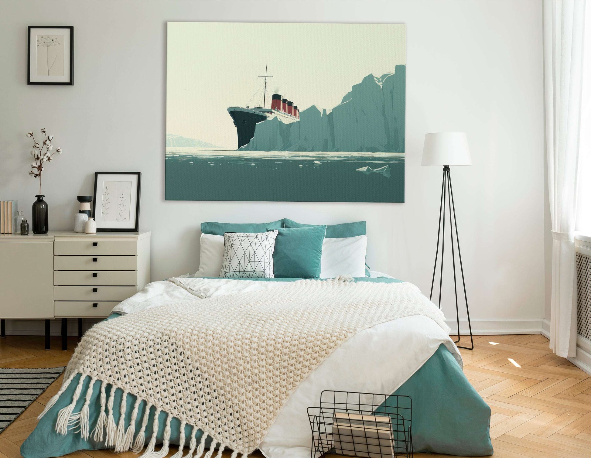 Minimalistic Titanic Sailing Amidst Icebergs - Canvas Print - Artoholica Ready to Hang Canvas Print