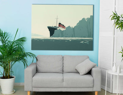 Minimalistic Titanic Sailing Amidst Icebergs - Canvas Print - Artoholica Ready to Hang Canvas Print