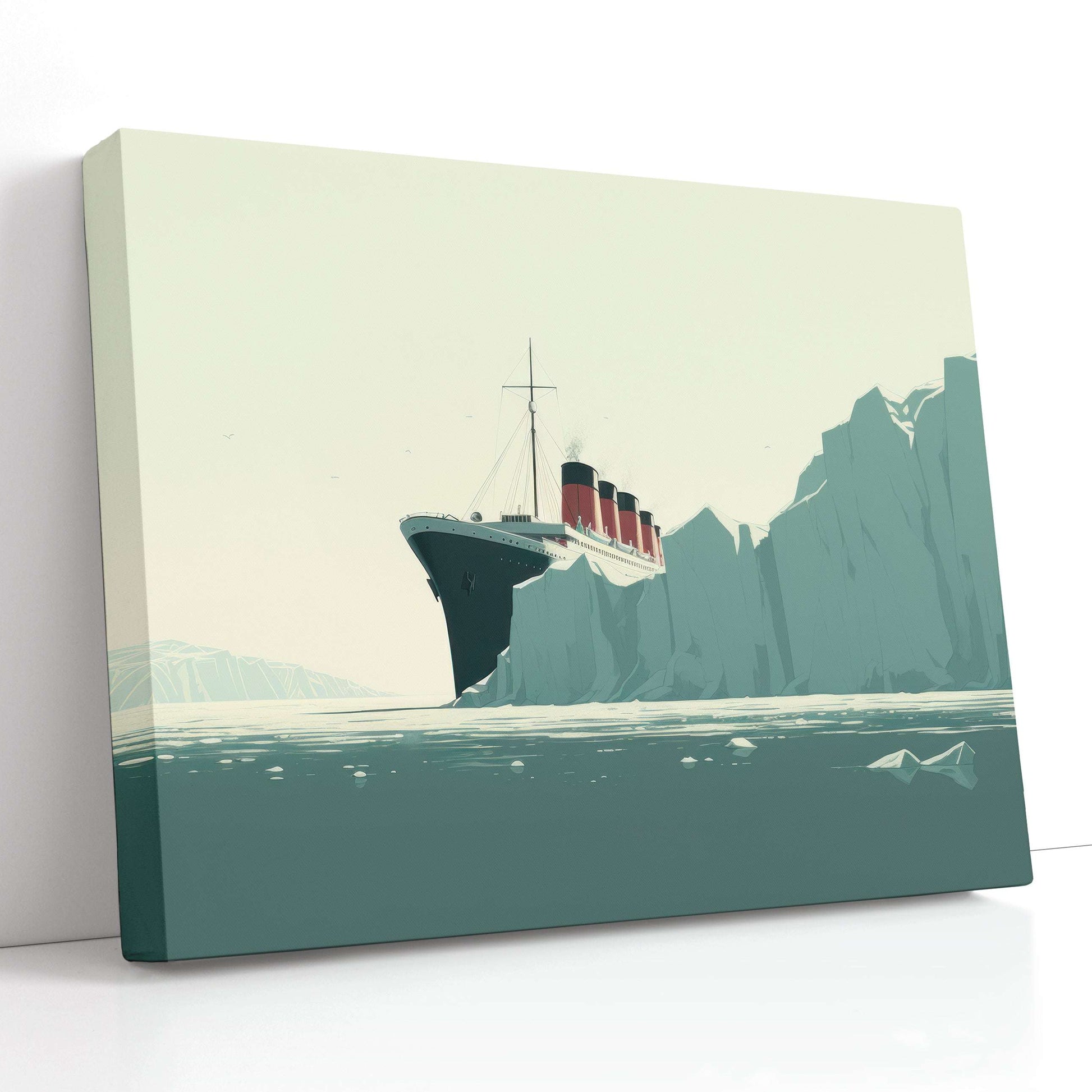 Minimalistic Titanic Sailing Amidst Icebergs - Canvas Print - Artoholica Ready to Hang Canvas Print