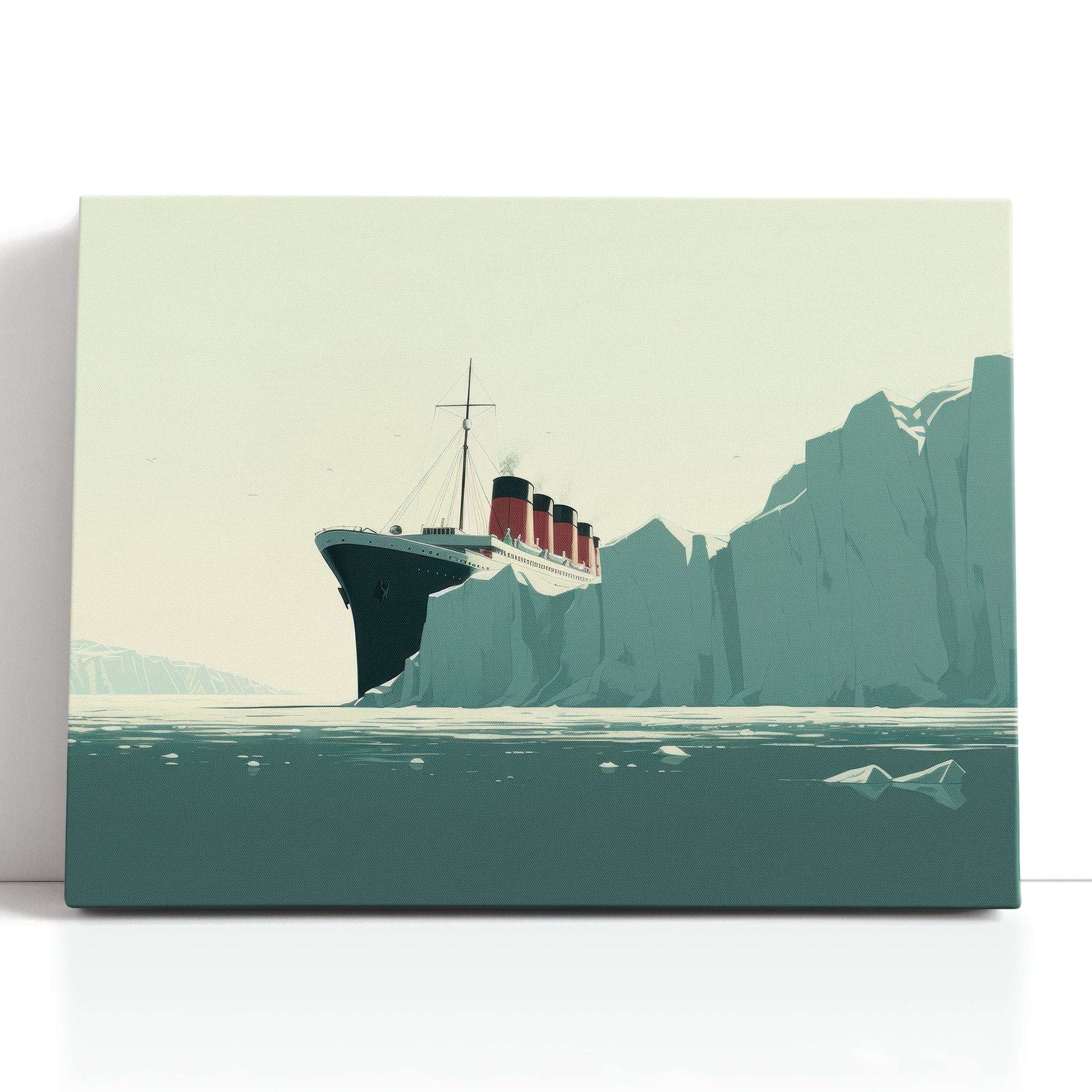 Minimalistic Titanic Sailing Amidst Icebergs - Canvas Print - Artoholica Ready to Hang Canvas Print