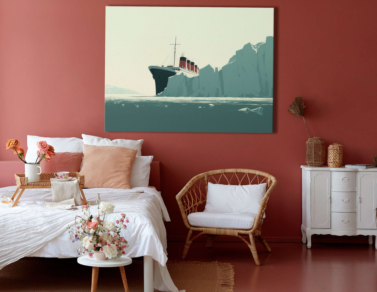 Minimalistic Titanic Sailing Amidst Icebergs - Canvas Print - Artoholica Ready to Hang Canvas Print