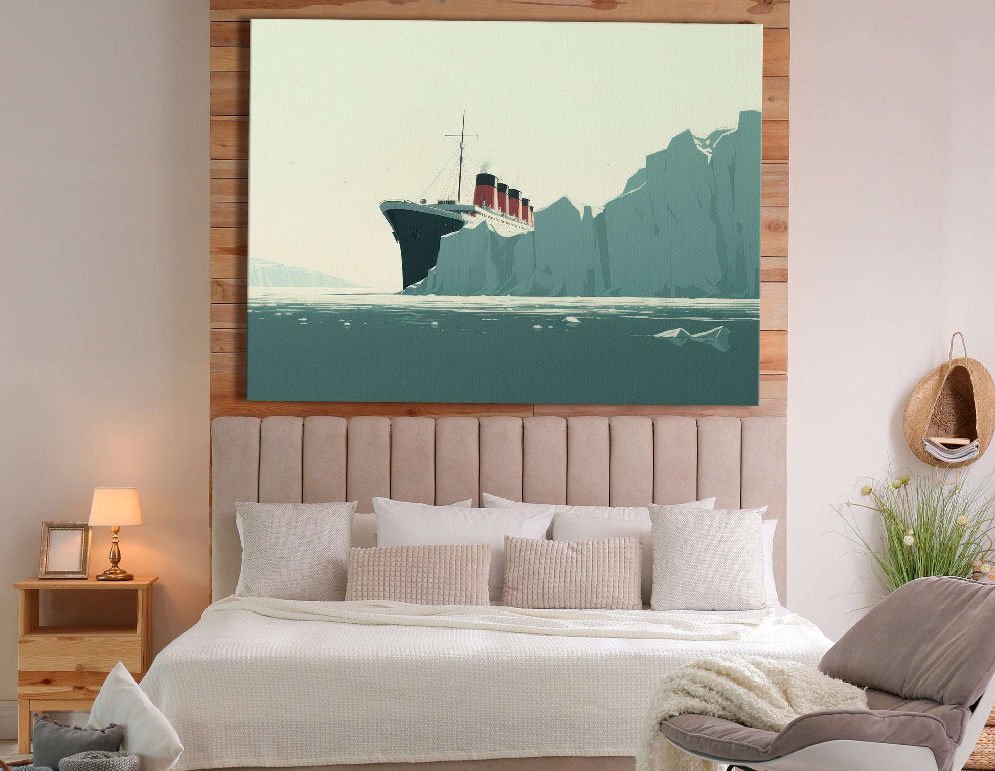 Minimalistic Titanic Sailing Amidst Icebergs - Canvas Print - Artoholica Ready to Hang Canvas Print