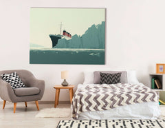 Minimalistic Titanic Sailing Amidst Icebergs - Canvas Print - Artoholica Ready to Hang Canvas Print