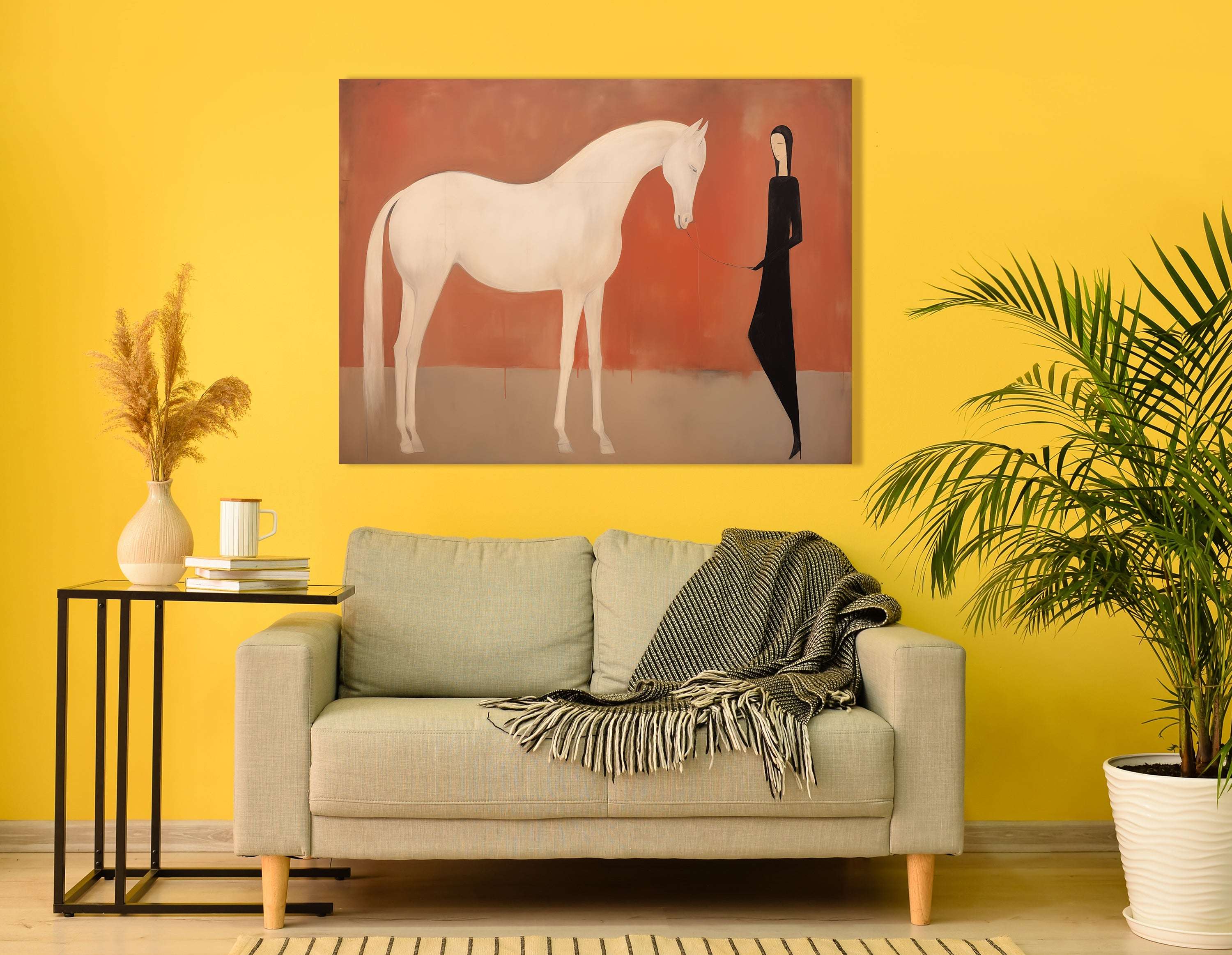 Minimalistic White Horse and Girl in Dark - Canvas Print - Artoholica Ready to Hang Canvas Print