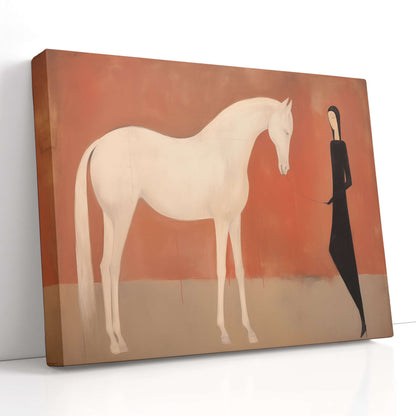 Minimalistic White Horse and Girl in Dark - Canvas Print - Artoholica Ready to Hang Canvas Print