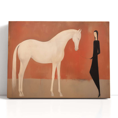 Minimalistic White Horse and Girl in Dark - Canvas Print - Artoholica Ready to Hang Canvas Print