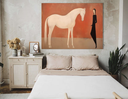 Minimalistic White Horse and Girl in Dark - Canvas Print - Artoholica Ready to Hang Canvas Print