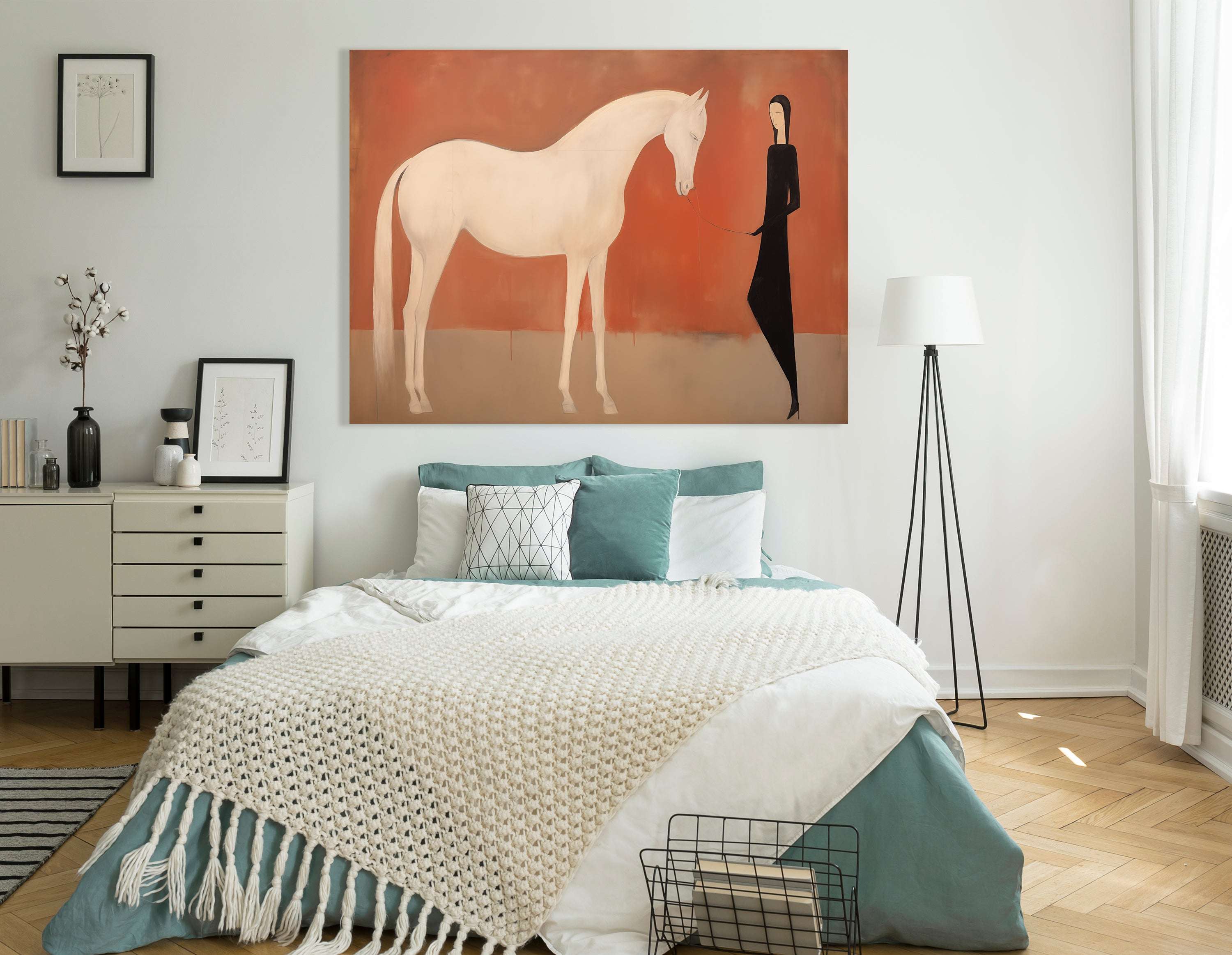 Minimalistic White Horse and Girl in Dark - Canvas Print - Artoholica Ready to Hang Canvas Print