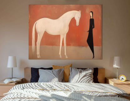 Minimalistic White Horse and Girl in Dark - Canvas Print - Artoholica Ready to Hang Canvas Print