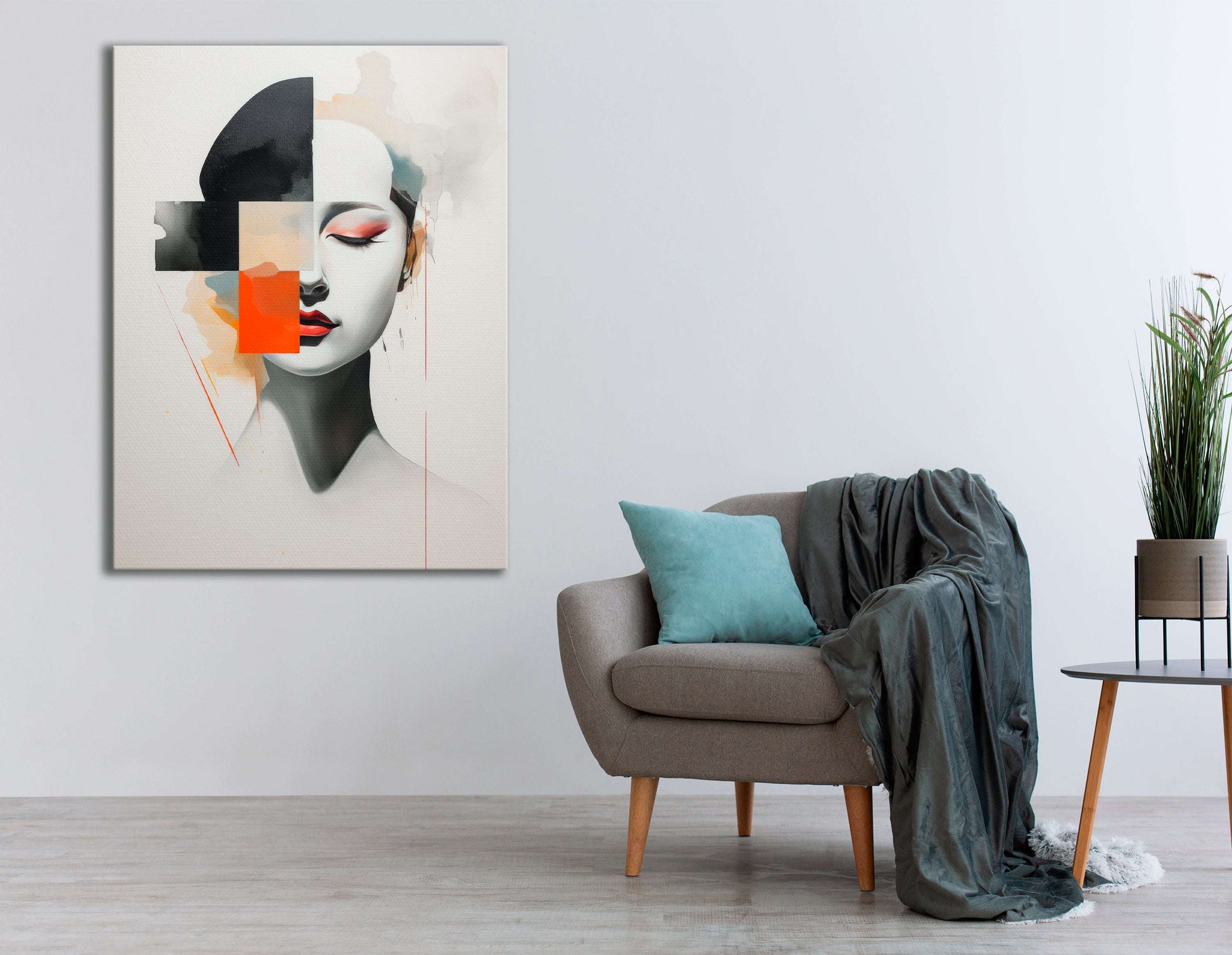 Minimalistic Woman Portrait with Cubic Elements - Canvas Print - Artoholica Ready to Hang Canvas Print