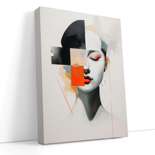 Minimalistic Woman Portrait with Cubic Elements - Canvas Print - Artoholica Ready to Hang Canvas Print