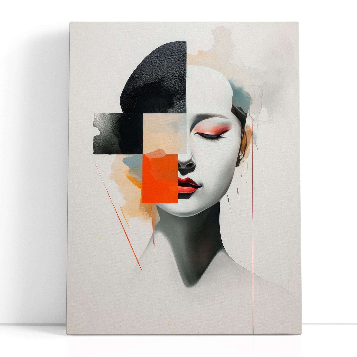 Minimalistic Woman Portrait with Cubic Elements - Canvas Print - Artoholica Ready to Hang Canvas Print