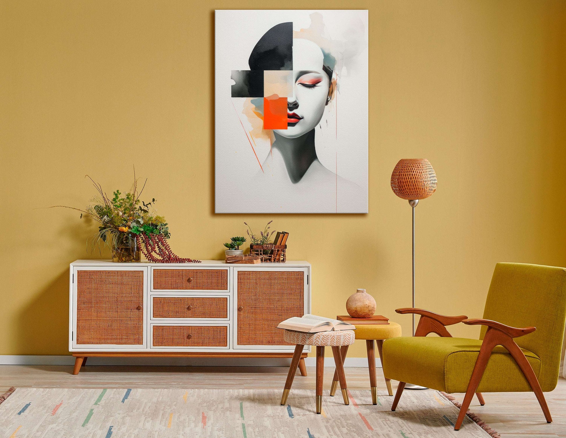 Minimalistic Woman Portrait with Cubic Elements - Canvas Print - Artoholica Ready to Hang Canvas Print