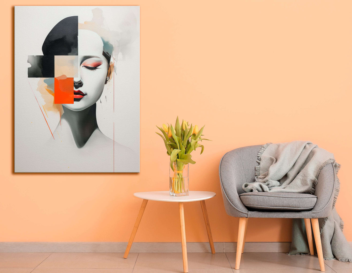 Minimalistic Woman Portrait with Cubic Elements - Canvas Print - Artoholica Ready to Hang Canvas Print