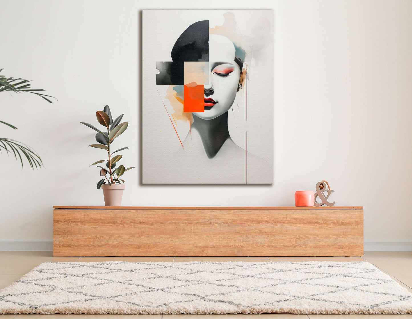 Minimalistic Woman Portrait with Cubic Elements - Canvas Print - Artoholica Ready to Hang Canvas Print