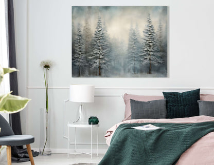 Misty Morning in the Winter Fir Forest - Canvas Print - Artoholica Ready to Hang Canvas Print