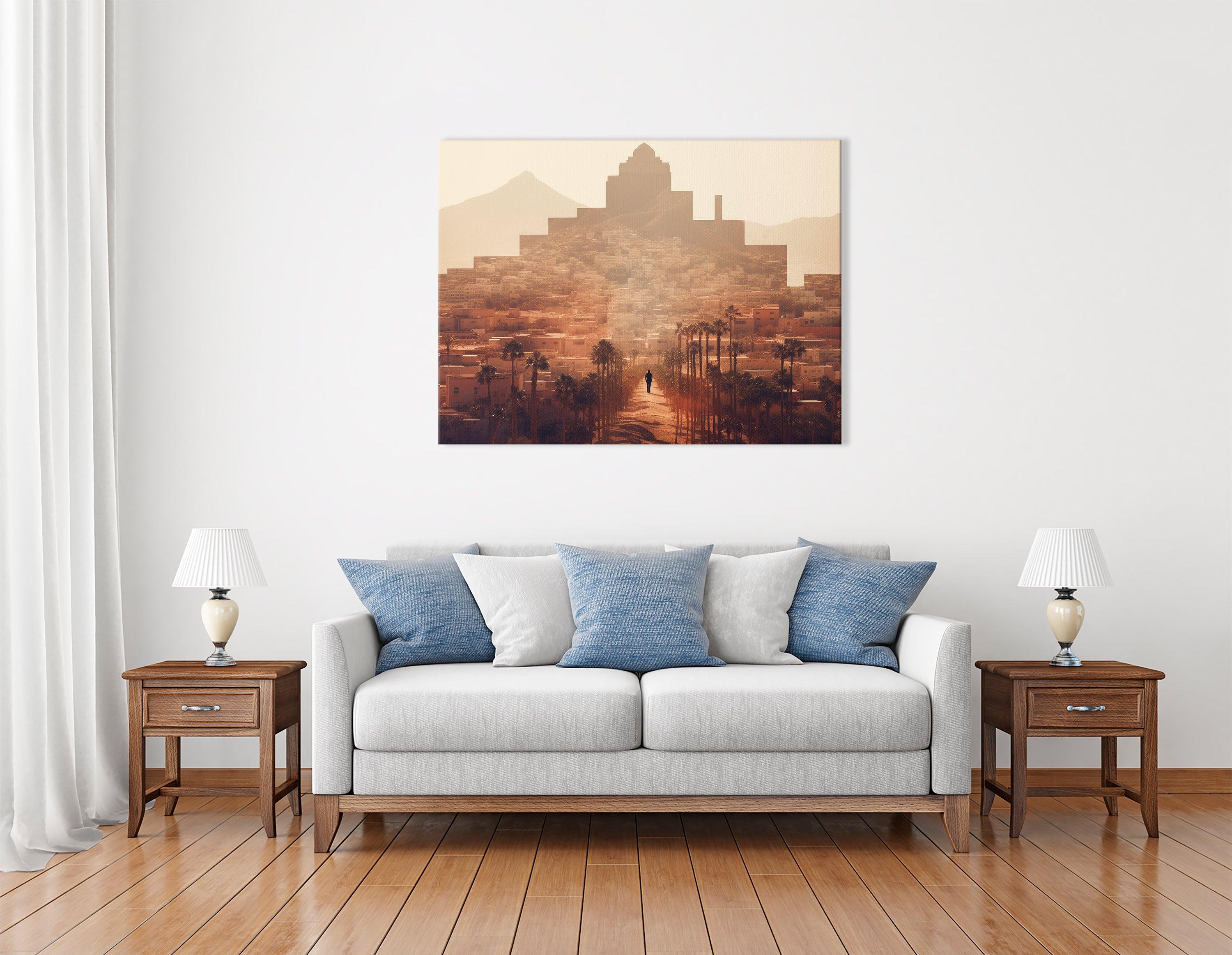 Modern City Meets Ancient Wonders in Double Exposure Technique - Canvas Print - Artoholica Ready to Hang Canvas Print