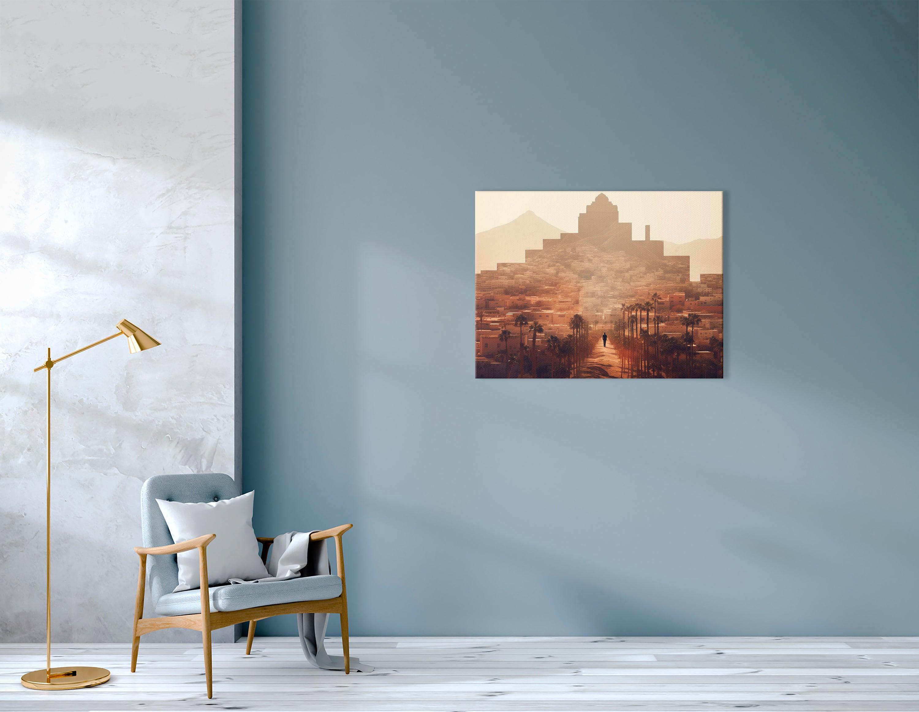 Modern City Meets Ancient Wonders in Double Exposure Technique - Canvas Print - Artoholica Ready to Hang Canvas Print