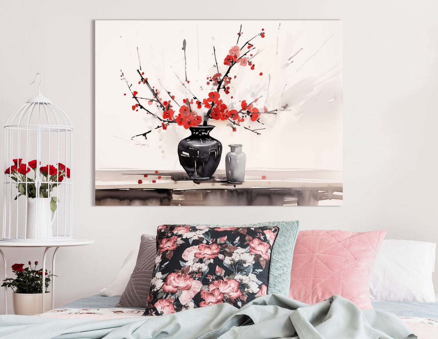 Modern Splash-Style Red Flowers - Canvas Print - Artoholica Ready to Hang Canvas Print