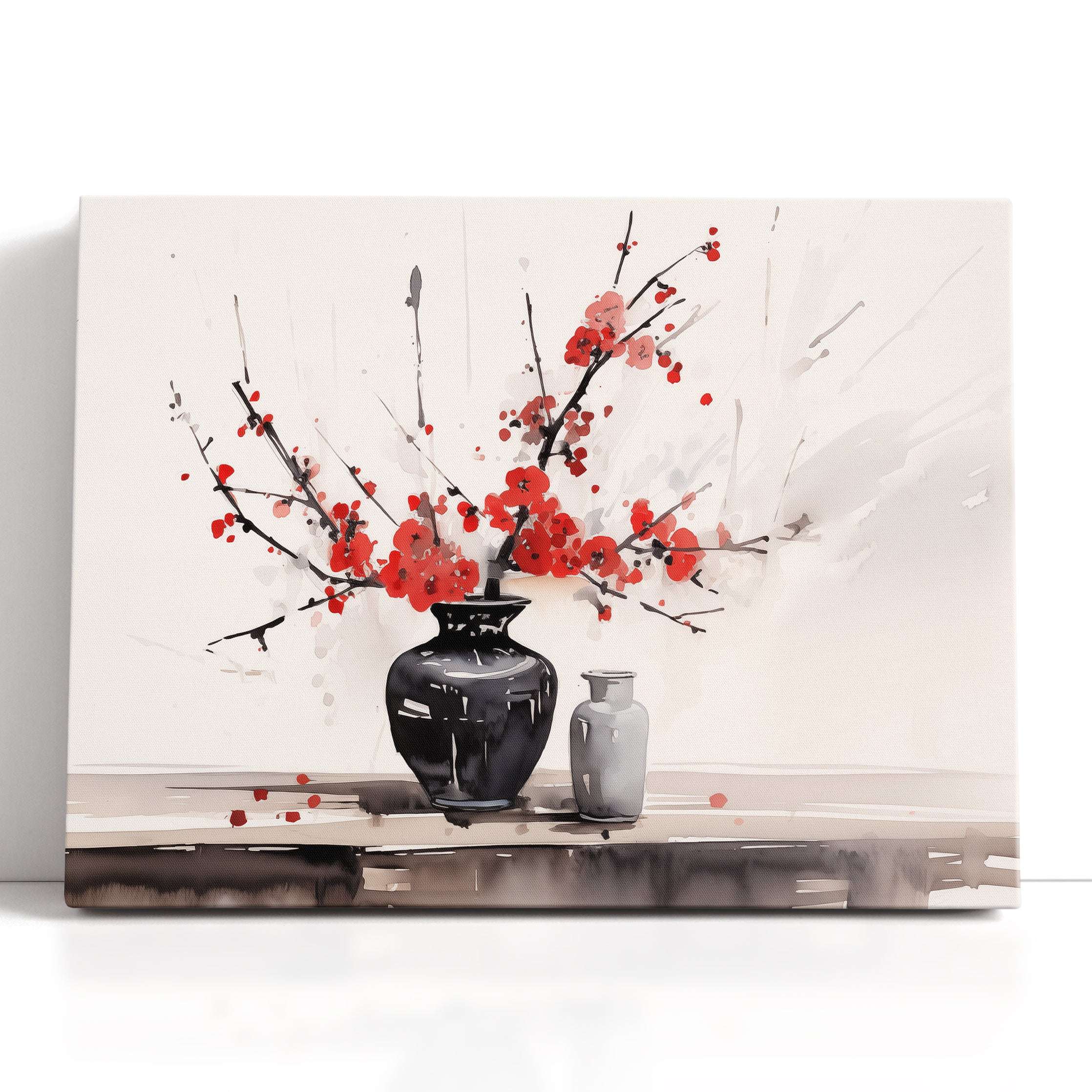 Modern Splash-Style Red Flowers - Canvas Print - Artoholica Ready to Hang Canvas Print