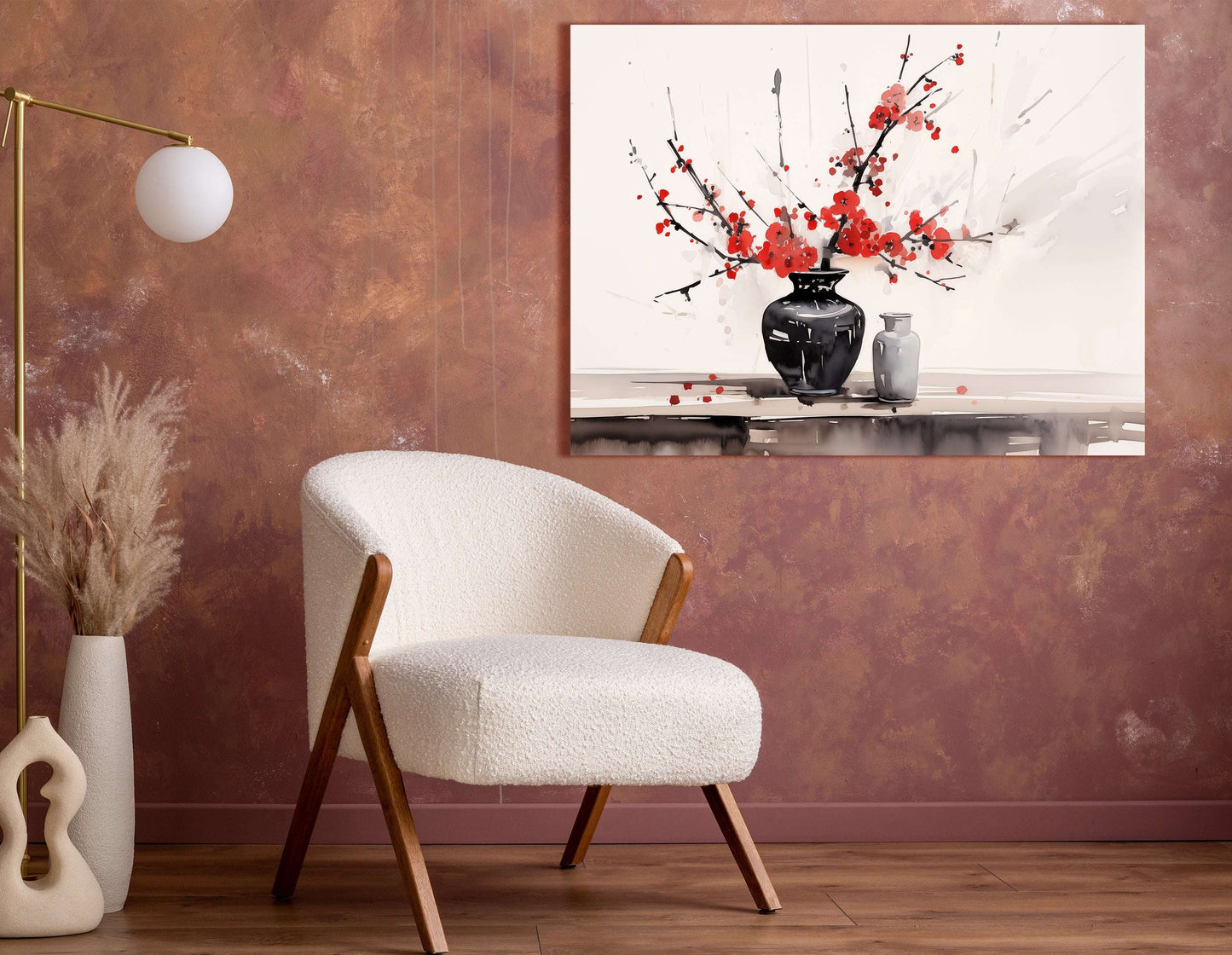 Modern Splash-Style Red Flowers - Canvas Print - Artoholica Ready to Hang Canvas Print