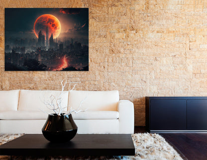 Moon Over Futuristic City - Canvas Print - Artoholica Ready to Hang Canvas Print