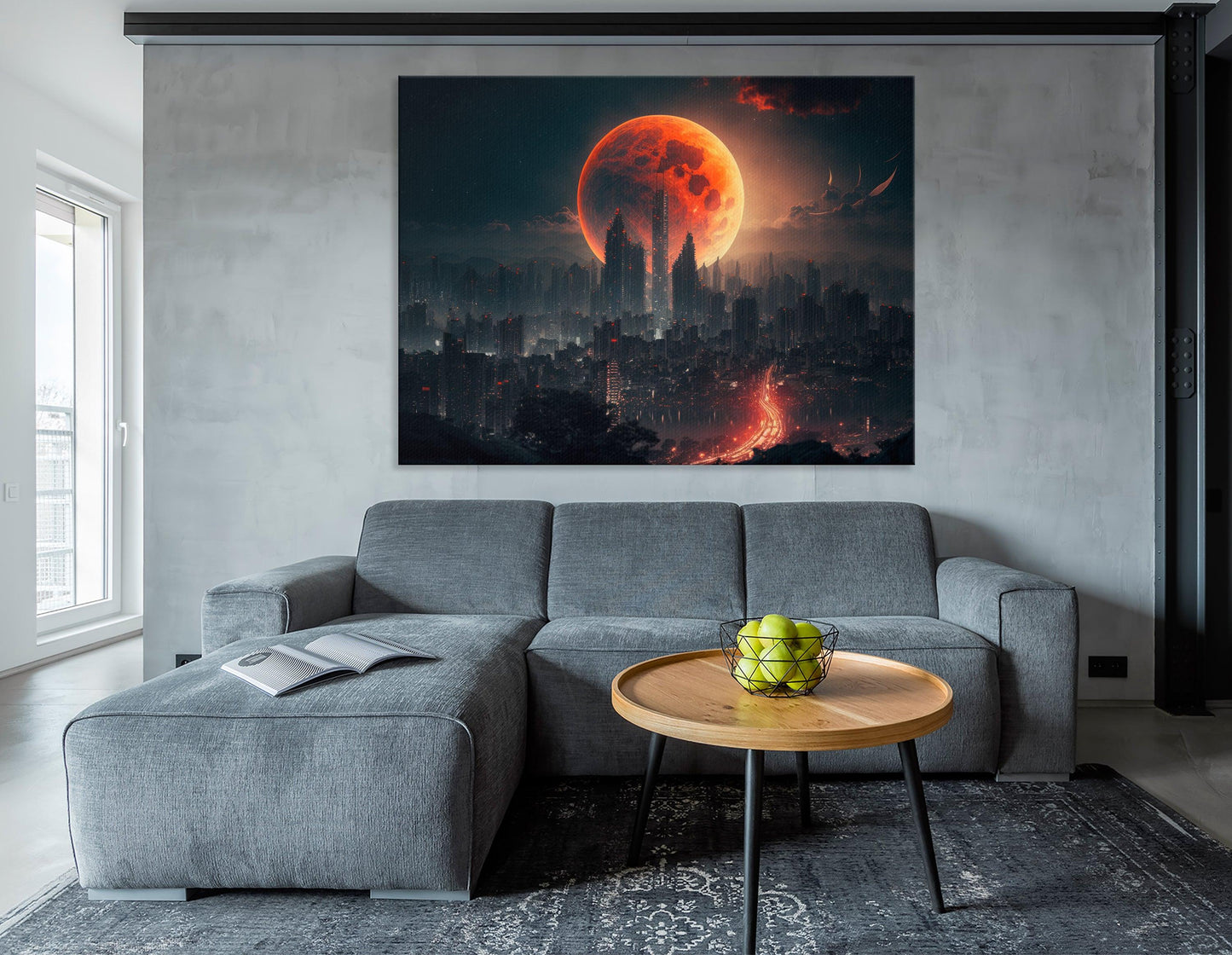 Moon Over Futuristic City - Canvas Print - Artoholica Ready to Hang Canvas Print