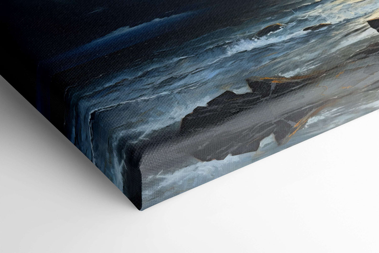 Moonlit Coastal Seascape with Heavy Clouds and Rain - Canvas Print - Artoholica Ready to Hang Canvas Print