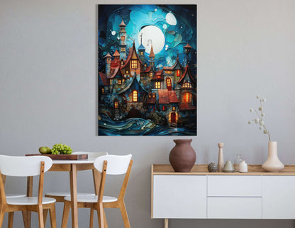 Moonlit Fantasy Village - Canvas Print - Artoholica Ready to Hang Canvas Print