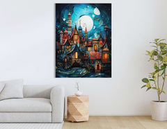 Moonlit Fantasy Village - Canvas Print - Artoholica Ready to Hang Canvas Print