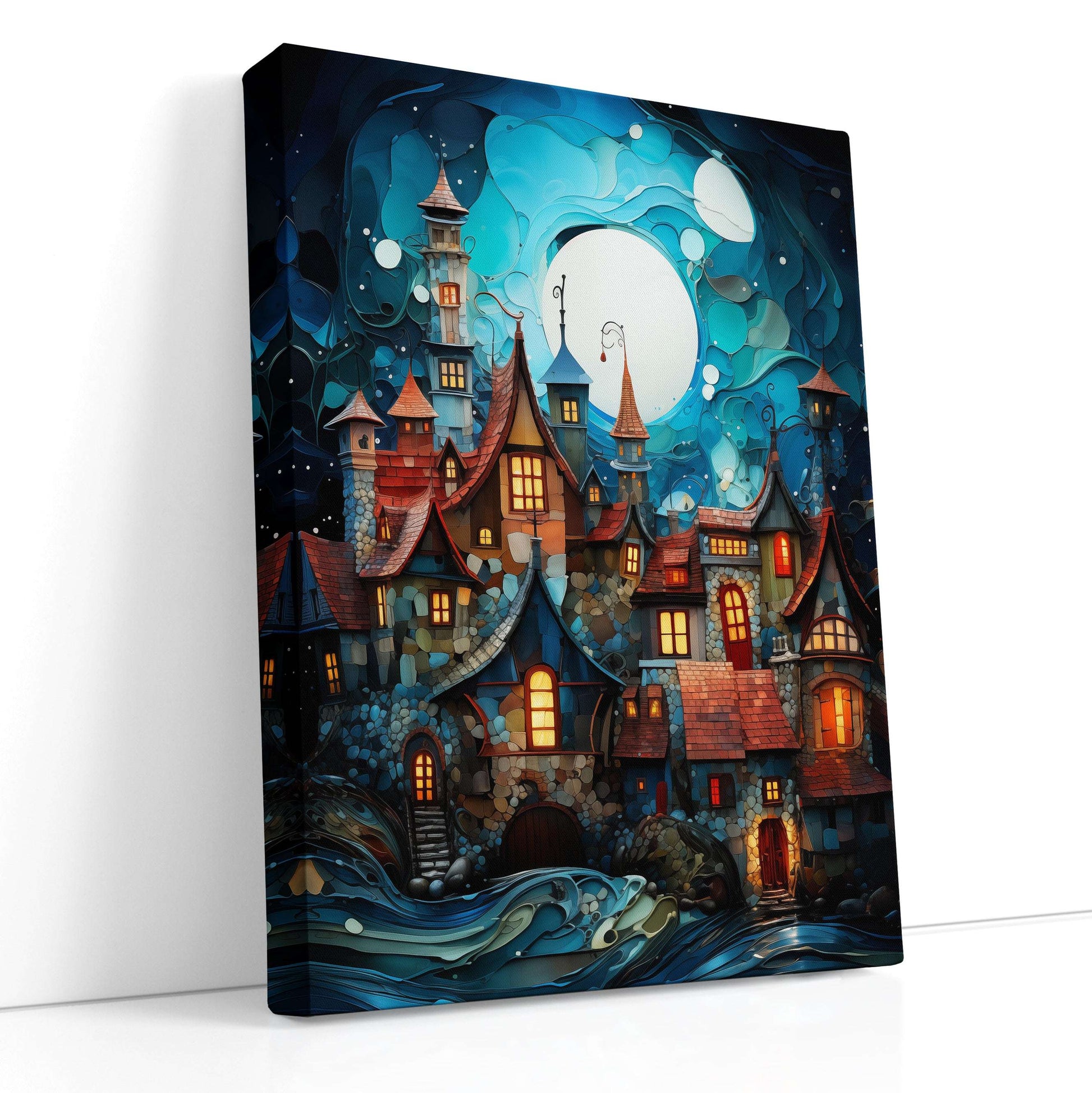 Moonlit Fantasy Village - Canvas Print - Artoholica Ready to Hang Canvas Print