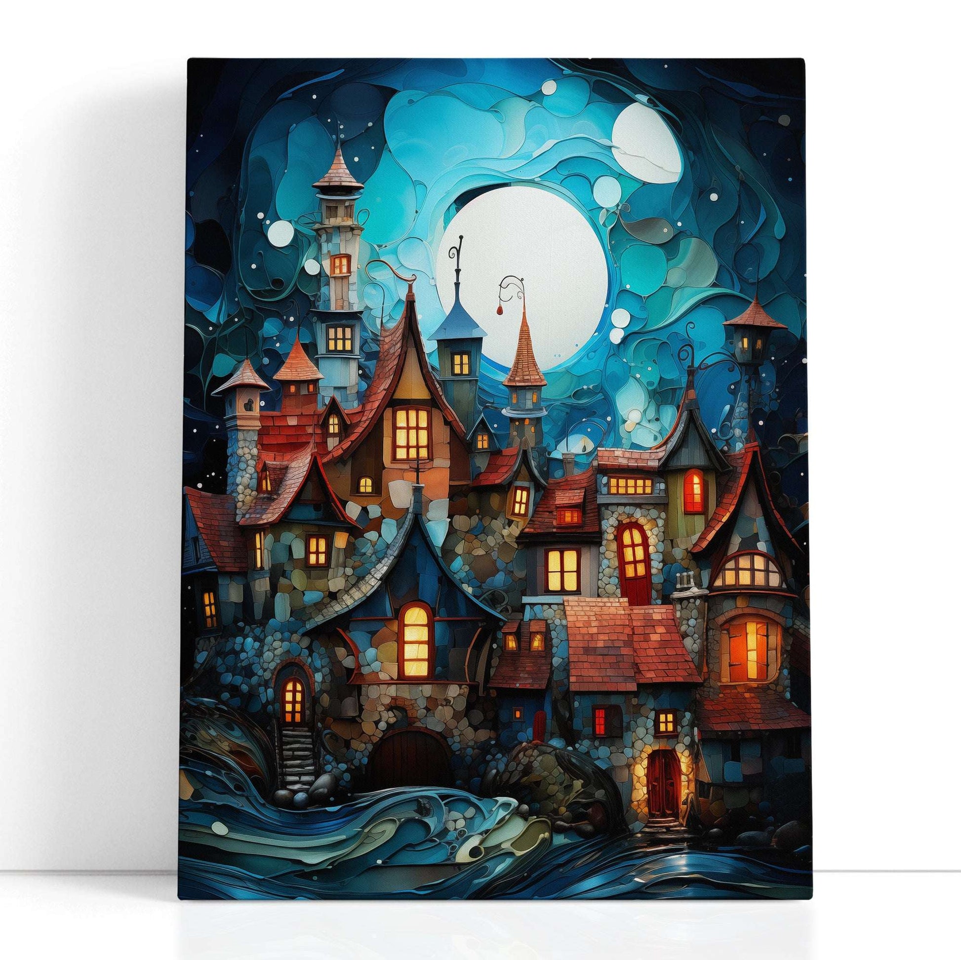 Moonlit Fantasy Village - Canvas Print - Artoholica Ready to Hang Canvas Print