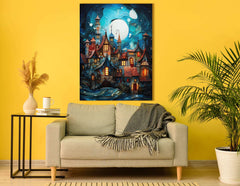 Moonlit Fantasy Village - Canvas Print - Artoholica Ready to Hang Canvas Print