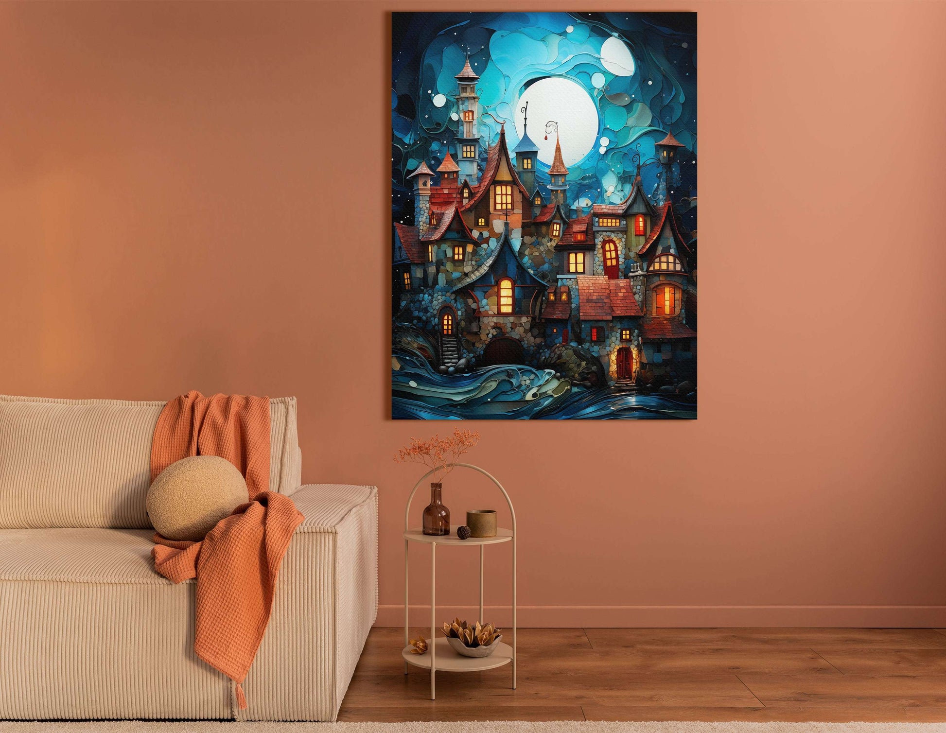 Moonlit Fantasy Village - Canvas Print - Artoholica Ready to Hang Canvas Print