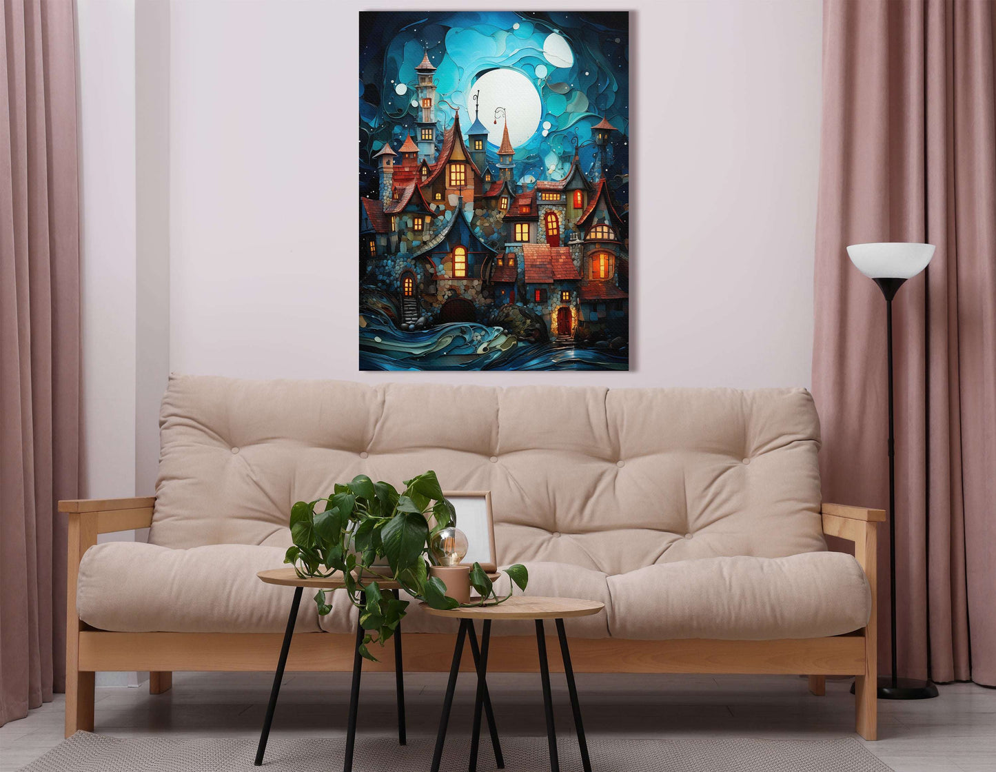 Moonlit Fantasy Village - Canvas Print - Artoholica Ready to Hang Canvas Print