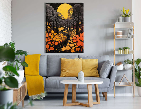 Moonlit Stroll Through Autumnal Woods - Canvas Print - Artoholica Ready to Hang Canvas Print