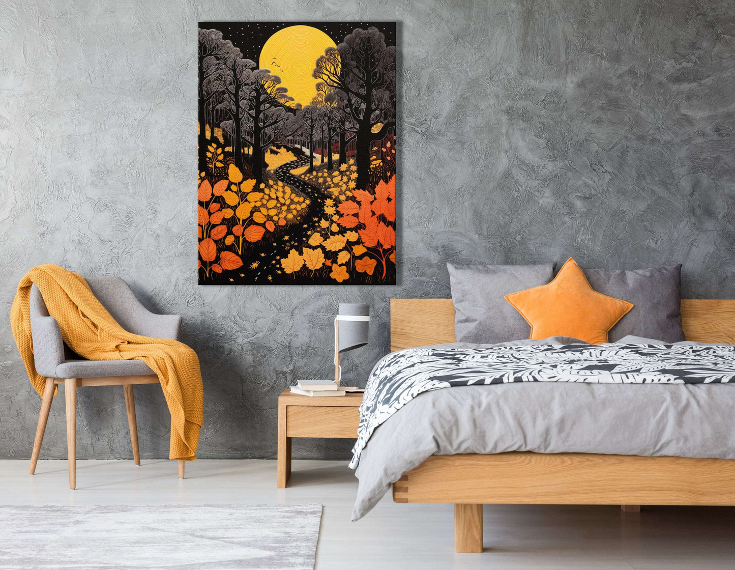 Moonlit Stroll Through Autumnal Woods - Canvas Print - Artoholica Ready to Hang Canvas Print