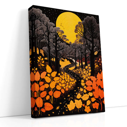 Moonlit Stroll Through Autumnal Woods - Canvas Print - Artoholica Ready to Hang Canvas Print