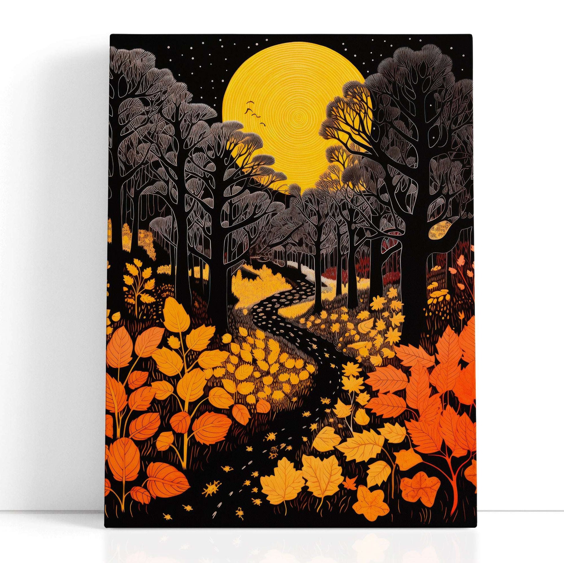 Moonlit Stroll Through Autumnal Woods - Canvas Print - Artoholica Ready to Hang Canvas Print