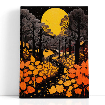 Moonlit Stroll Through Autumnal Woods - Canvas Print - Artoholica Ready to Hang Canvas Print