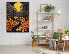 Moonlit Stroll Through Autumnal Woods - Canvas Print - Artoholica Ready to Hang Canvas Print