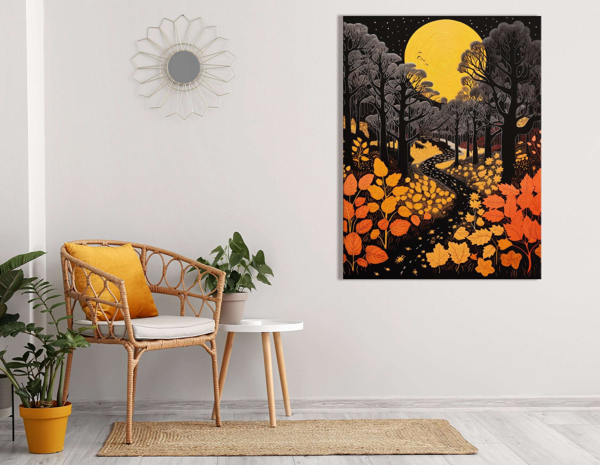 Moonlit Stroll Through Autumnal Woods - Canvas Print - Artoholica Ready to Hang Canvas Print