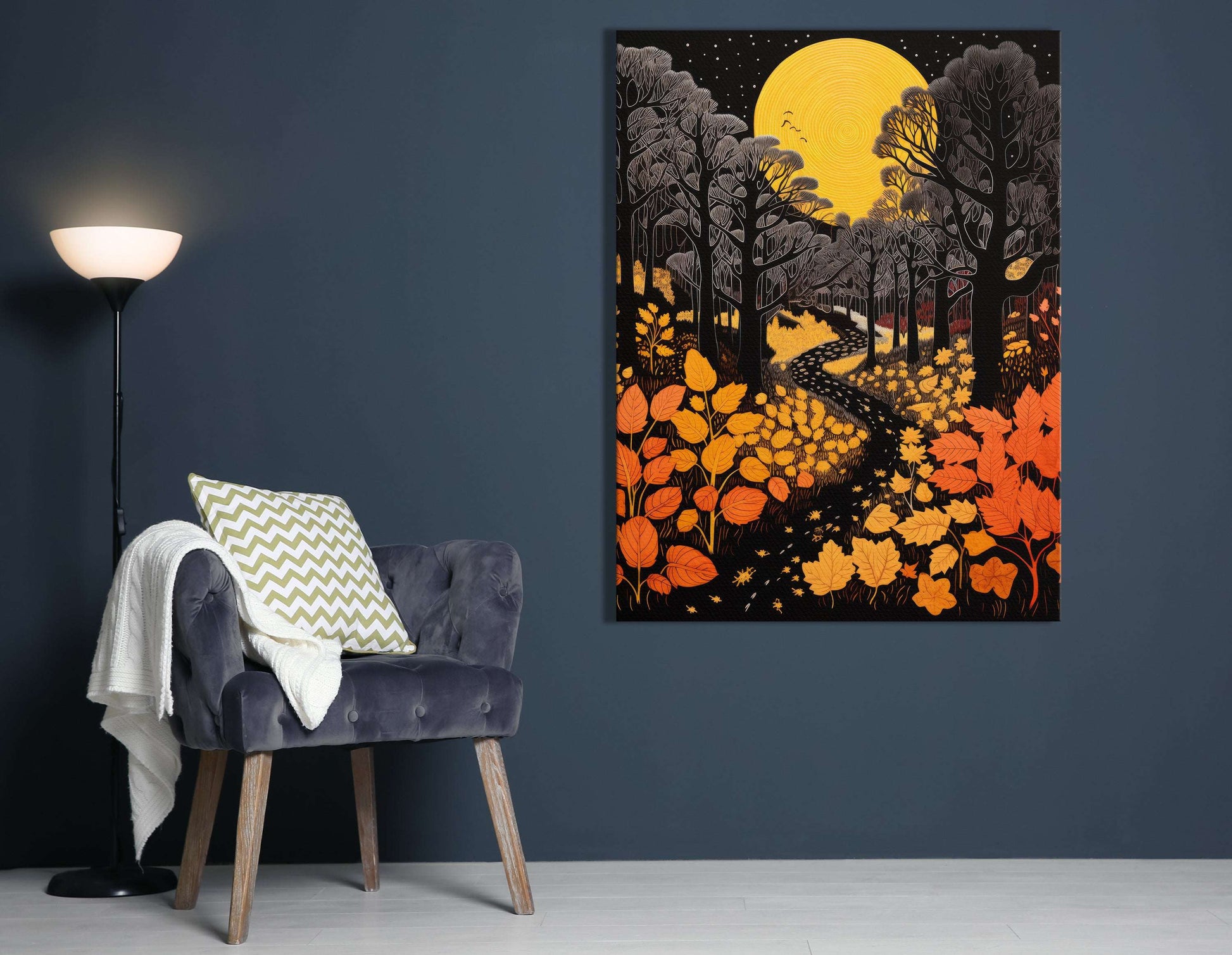 Moonlit Stroll Through Autumnal Woods - Canvas Print - Artoholica Ready to Hang Canvas Print