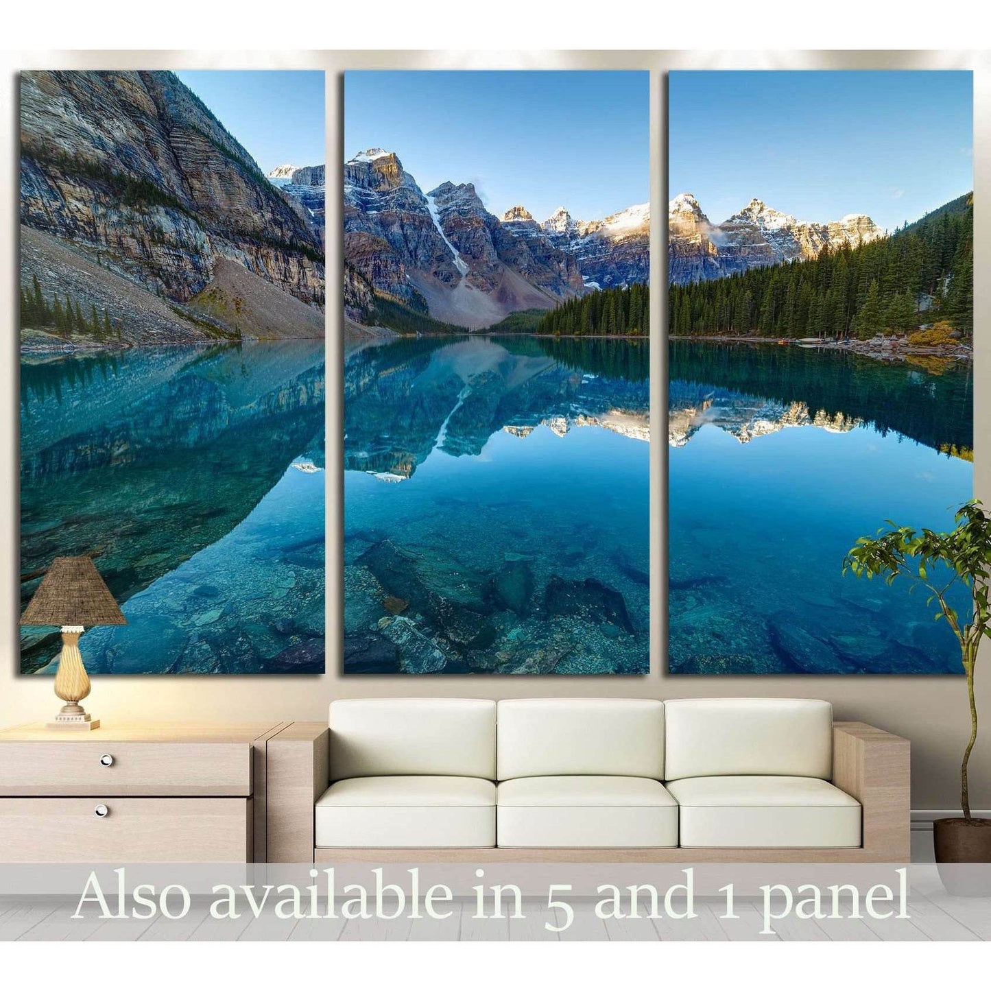 Moraine lake panorama in Banff National Park, Alberta, Canada №2009 Ready to Hang Canvas PrintCanvas art arrives ready to hang, with hanging accessories included and no additional framing required. Every canvas print is hand-crafted, made on-demand at our